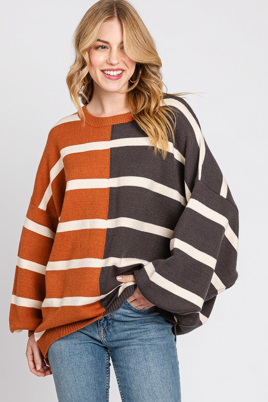 Color Block Bubble Sleeve sweater