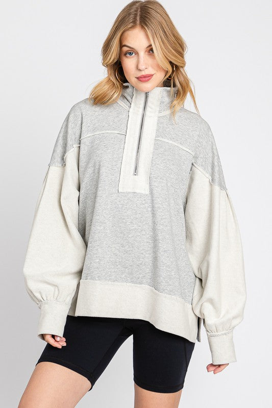 Oversized Half Zip pullover two tone gray