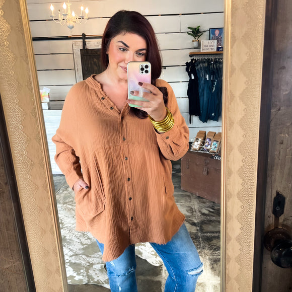 Free to Roam oversized button down top